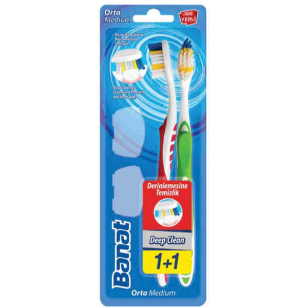 Banat DeepClean Medium Toothbrush for Deep Cleaning Pack of 2 by Beauty Care Bag