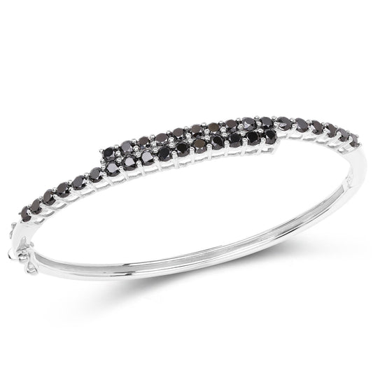 4.00 Carat Genuine Black Diamond .925 Sterling Silver Bangle by Avera Group