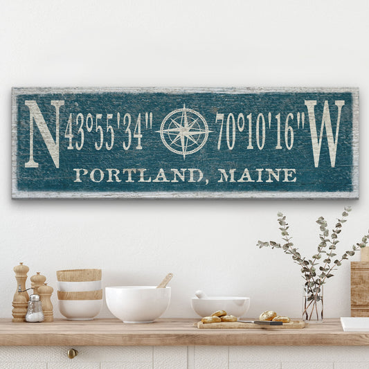 Personalized Coordinates Compass Rose Canvas Sign by Off The Square Designs