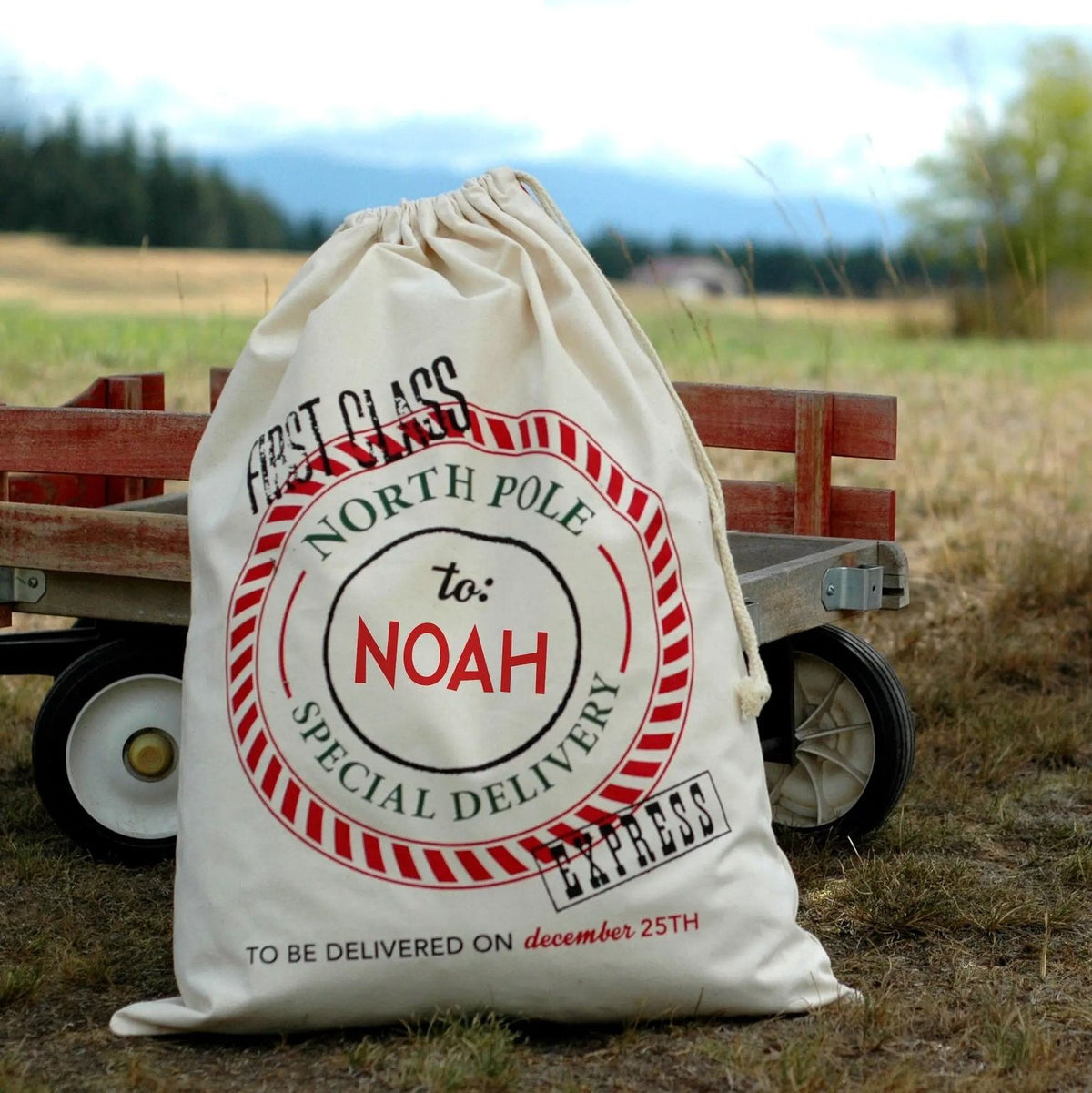 Personalized Santa Sack - Custom Canvas Christmas Gift Bag With Drawstring by Joyful Moose