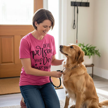 Dog Tshirt Be the person your dog thinks you are Bella Canvas Graphic Tee, Funny Dog shirts for women by Joyful Moose