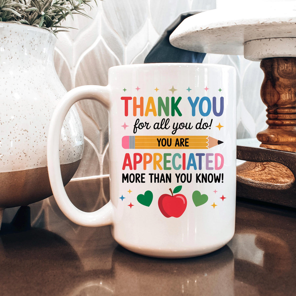Teacher Appreciation Mug - Colorful Ceramic Coffee Cup | Thank You Gift by Joyful Moose