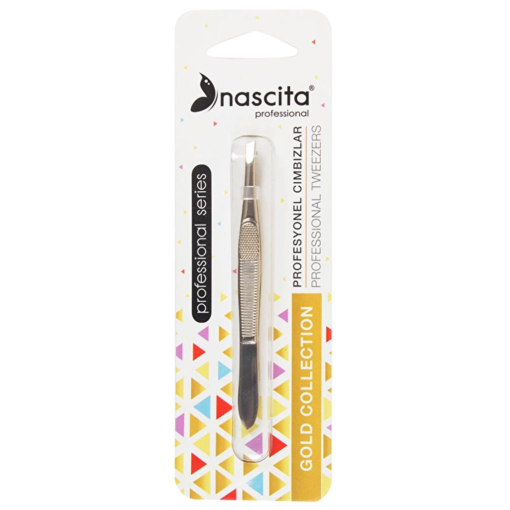 Nascita Gold 59 Slant Tip Tweezers for Precision Grooming by Beauty Care Bag