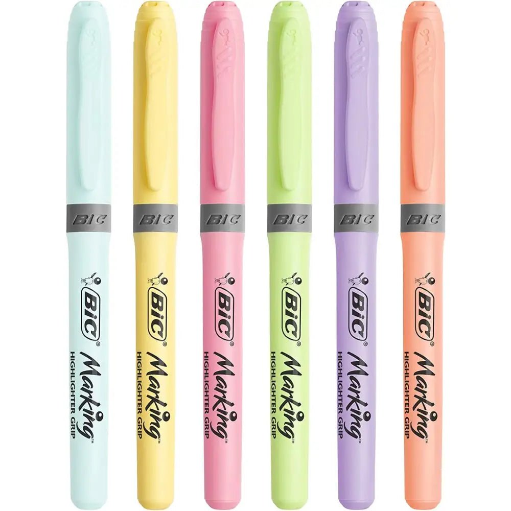 BIC Highlighter Grip Pastel, Highlighter Pens with Adjustable Chisel Tip, Rubber Grip for Extra Comfort, Assorted Colours, Pack of 6Highlighter PliersTorqelo.com