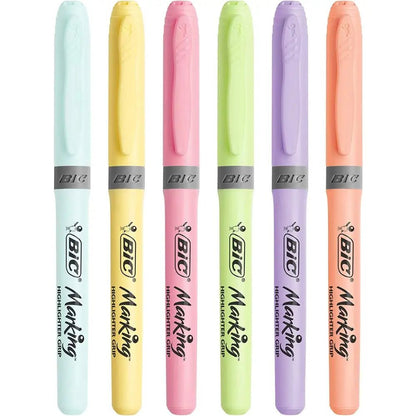 BIC Highlighter Grip Pastel, Highlighter Pens with Adjustable Chisel Tip, Rubber Grip for Extra Comfort, Assorted Colours, Pack of 6Highlighter PliersTorqelo.com