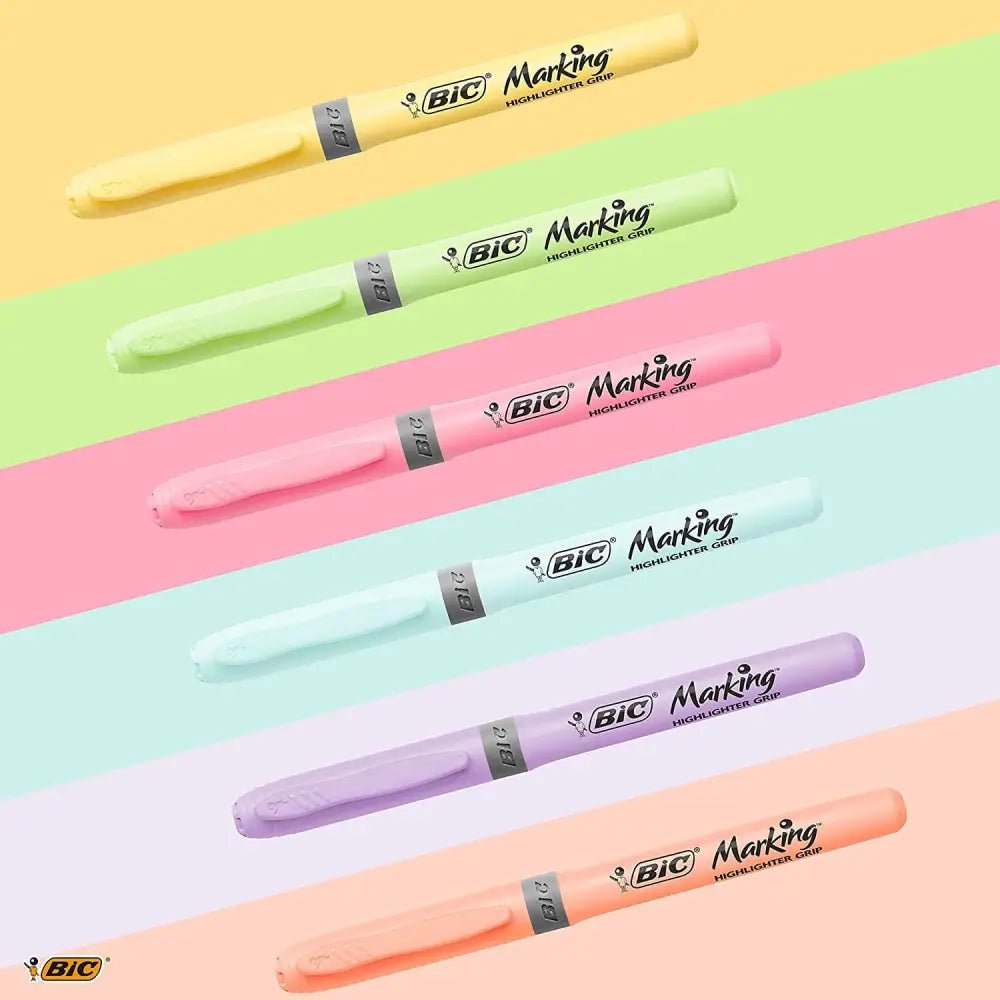 BIC Highlighter Grip Pastel, Highlighter Pens with Adjustable Chisel Tip, Rubber Grip for Extra Comfort, Assorted Colours, Pack of 6Highlighter PliersTorqelo.com