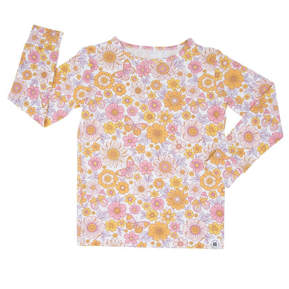 Retro Vintage Flowers Big Kid Pajama Set by Sweet Bamboo