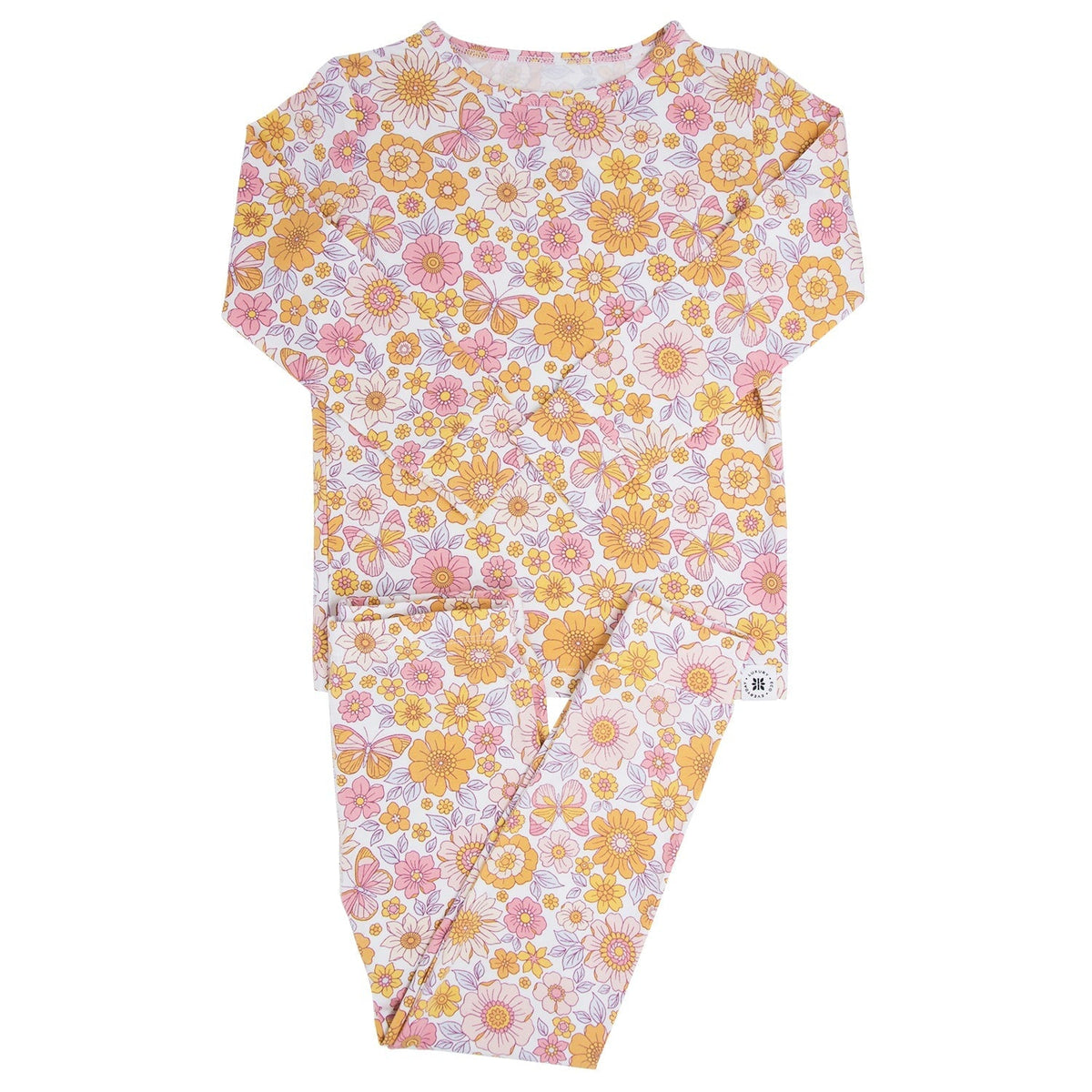 Retro Vintage Flowers Big Kid Pajama Set by Sweet Bamboo