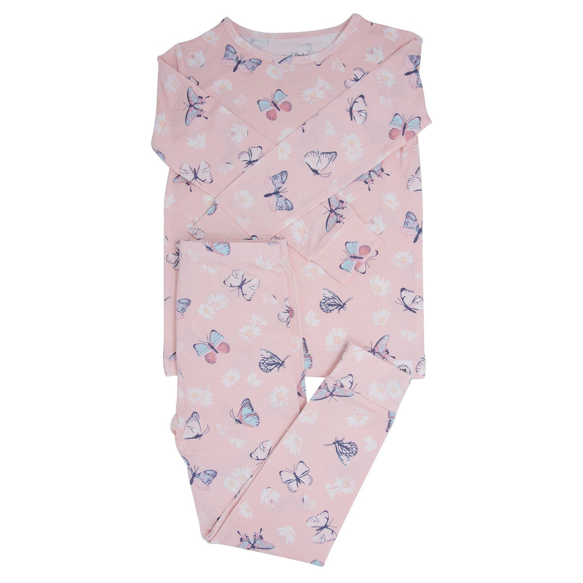 Pink Butterfly Daisy Bamboo Big Kid Pajama Set by Sweet Bamboo