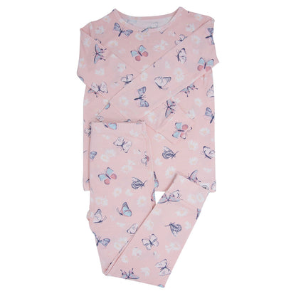 Pink Butterfly Daisy Bamboo Big Kid Pajama Set by Sweet Bamboo