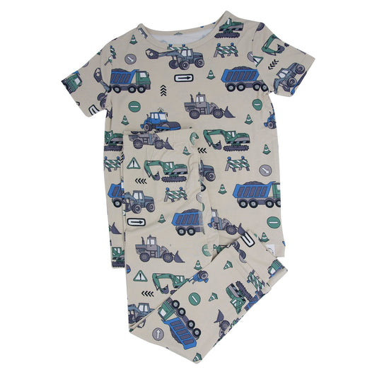 Trucks Diggers Construction Big Kid Pajama S/S by Sweet Bamboo