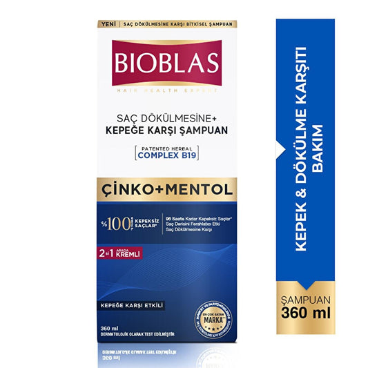 Bioblas Anti-Dandruff Shampoo with Zinc and Menthol for Hair Loss Treatment - 12.18 fl ozShampooTorqelo.com