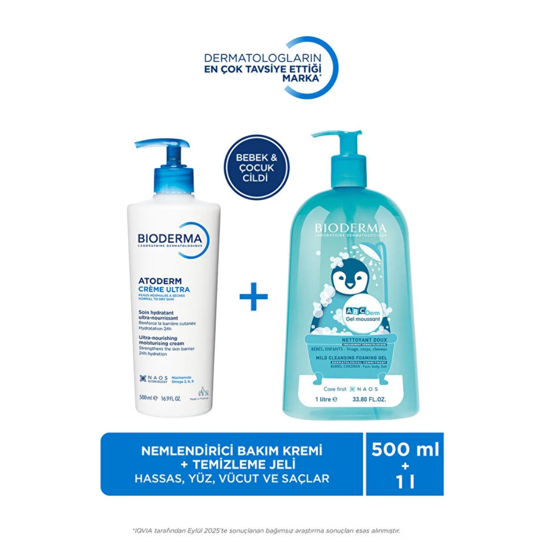 Bioderma Atoderm Cream & ABCDerm Cleansing Gel Duo Set by Beauty Care Bag