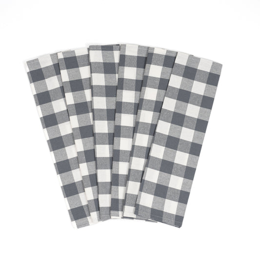 Pack of 6 plaid 100% cotton kitchen towels with hanging loops, 28 x 20 inches