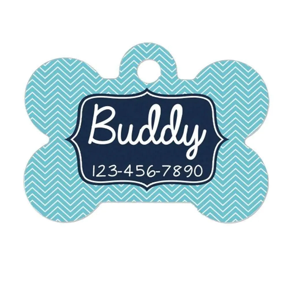 Blue Chevron Personalized Dog Id Tag by Joyful Moose