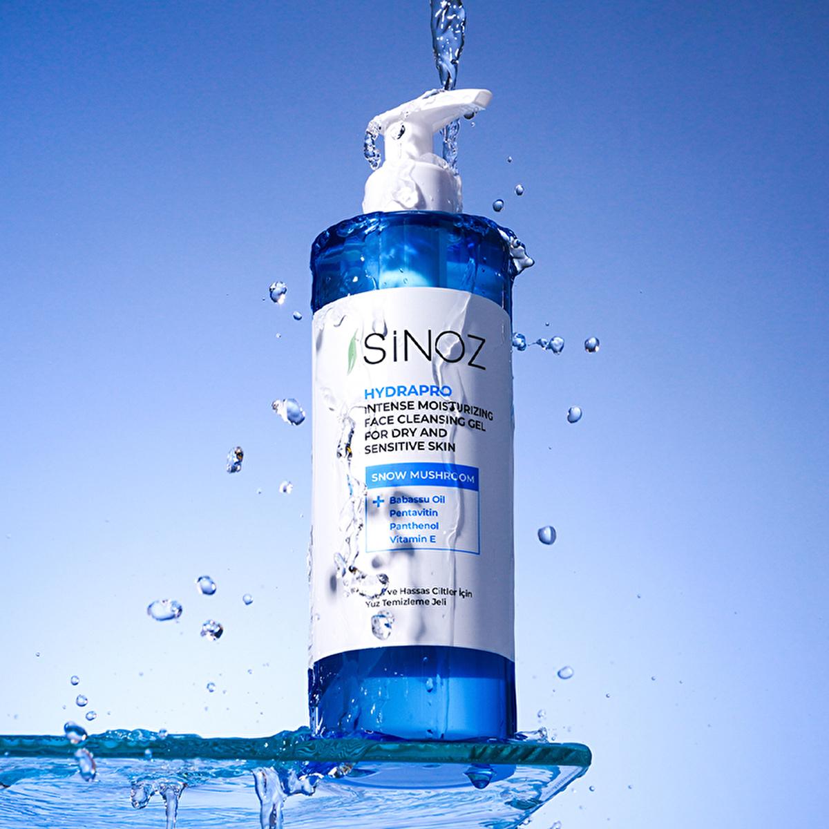 Sinoz Hydrating Facial Cleansing Gel for Dry & Sensitive Skin | Gentle Face Wash with Snow Mushroom, Babassu Oil - SLS Free, Moisturizing (13.53 fl oz) by Beauty Care Bag