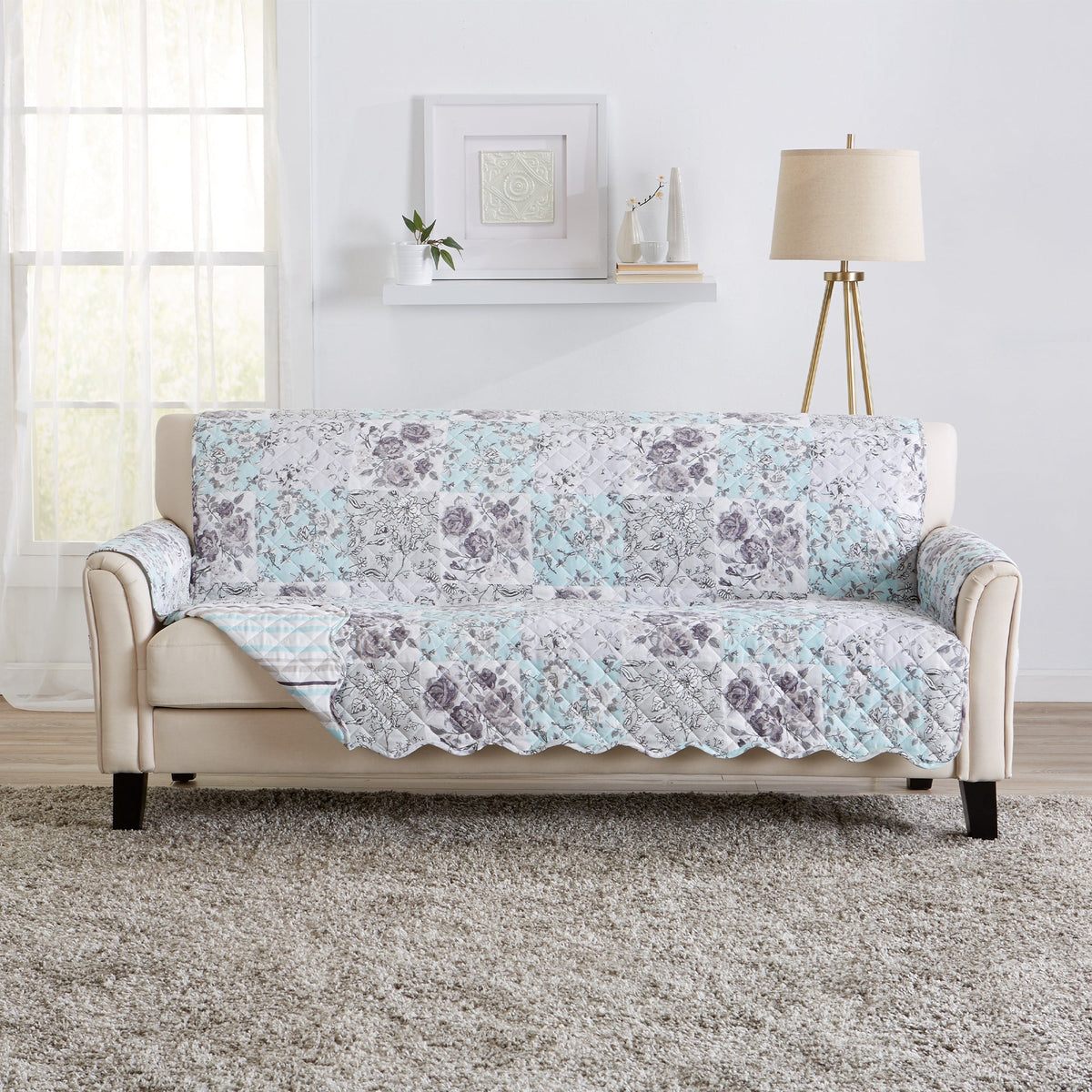 Reversible Floral Patchwork Furniture Protector - Maribel Collection by Great Bay Home