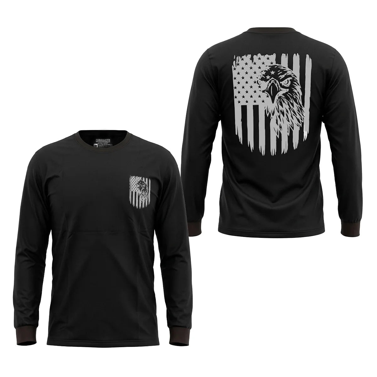 Men's Long Sleeve T-Shirt with American Eagle & Flag Print by Unik Just for Bikers