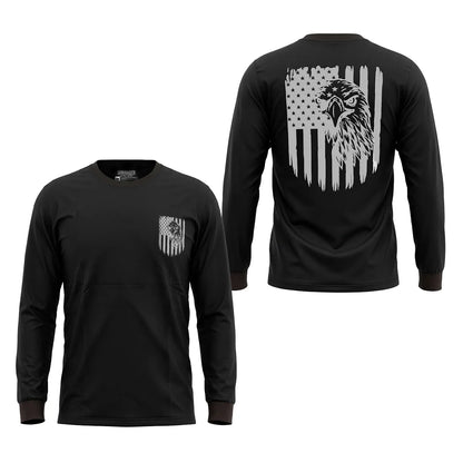 Men's Long Sleeve T-Shirt with American Eagle & Flag Print by Unik Just for Bikers