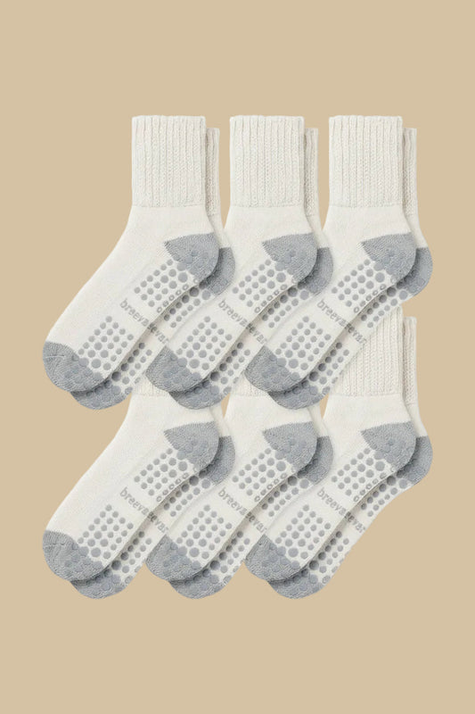 6-Pack Men's Work From Home Crew Socks with Relaxed Cuff and Non-Slip Grip by Breevar