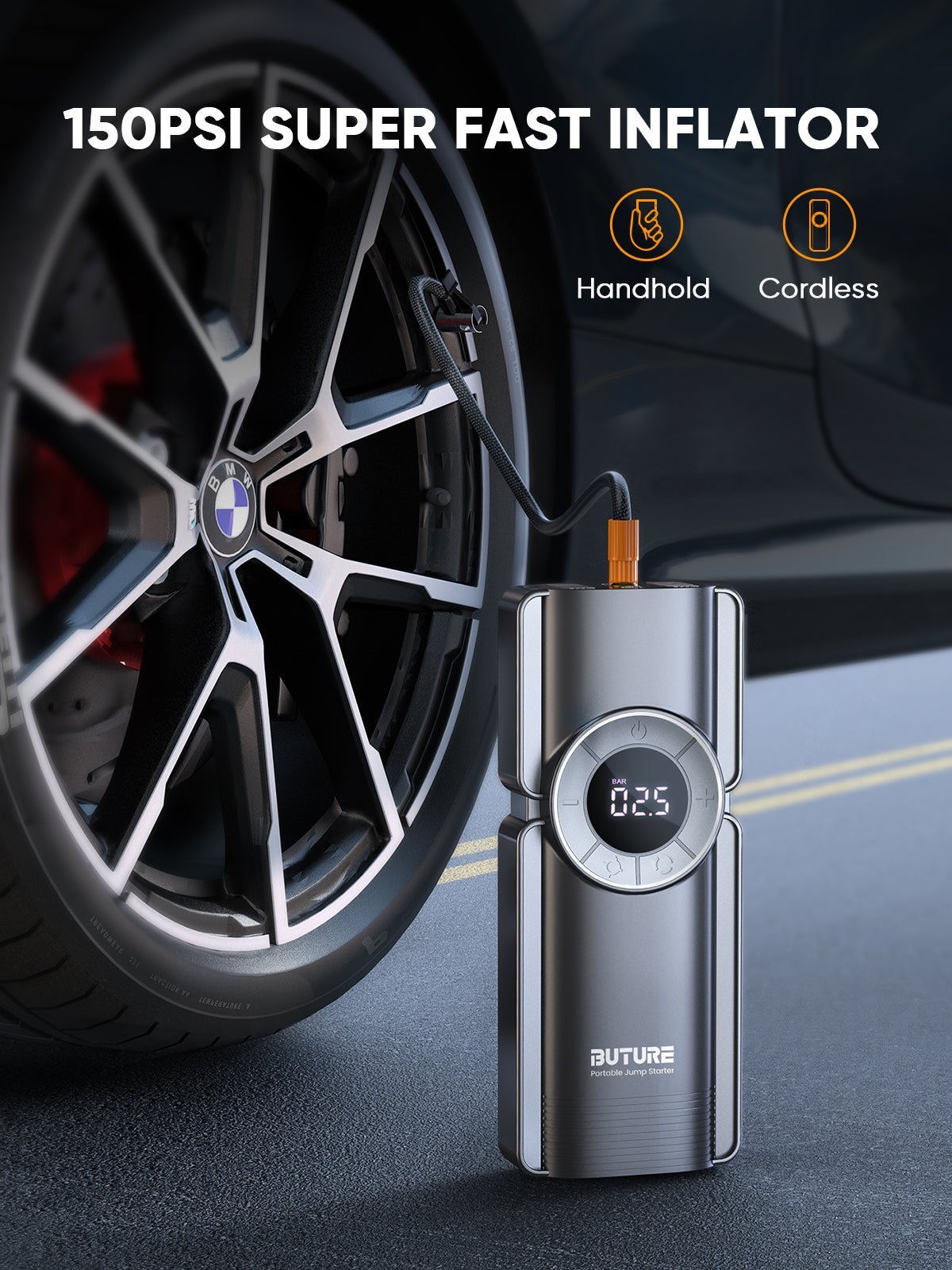 Buture Beta01 Palm-Sized Jump Starter with Air Compressor丨3500A Peak Power, Auto Shut-Off InflationJump StarterTorqelo.com