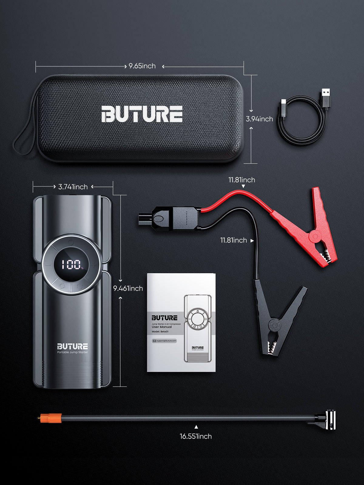 Buture Beta01 Palm-Sized Jump Starter with Air Compressor丨3500A Peak Power, Auto Shut-Off InflationJump StarterTorqelo.com