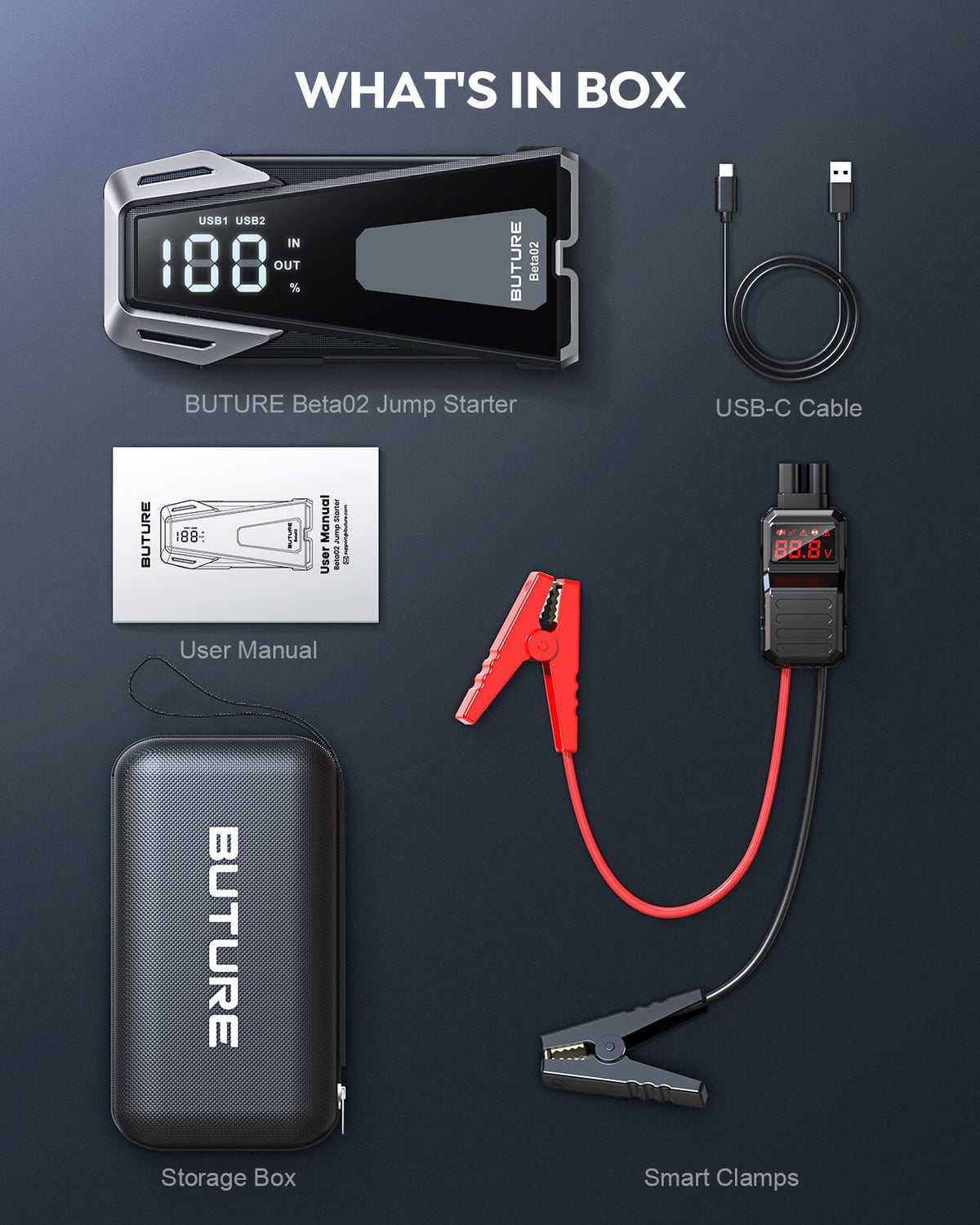 Buture Beta02 Car Jump Starter 2500A Peak丨21800mAh Power Bank, Lightweight DesignJump StarterTorqelo.com