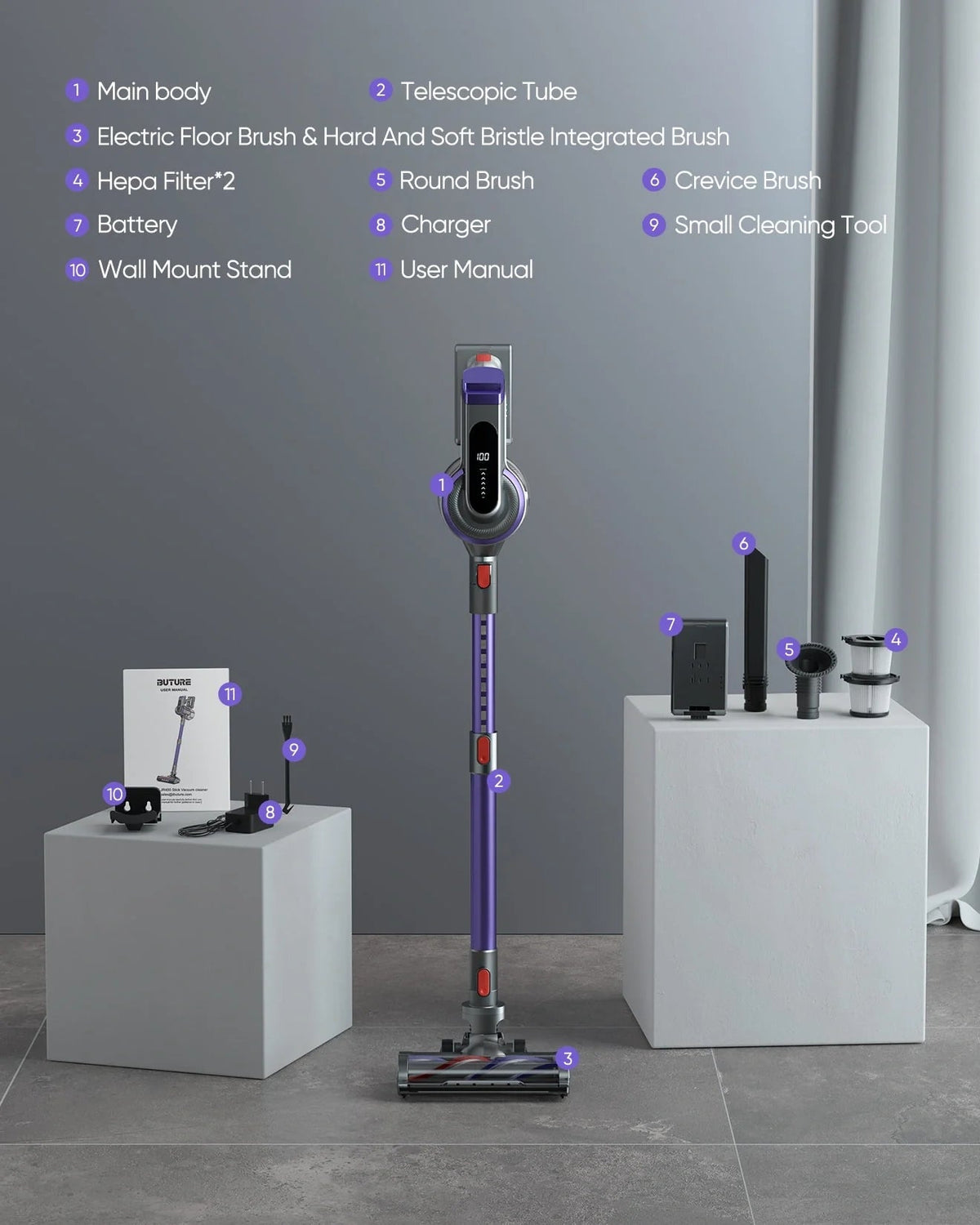 Buture JR400 Cordless Vacuum Cleaner | 400W 38KPAVacuum CleanerTorqelo.com