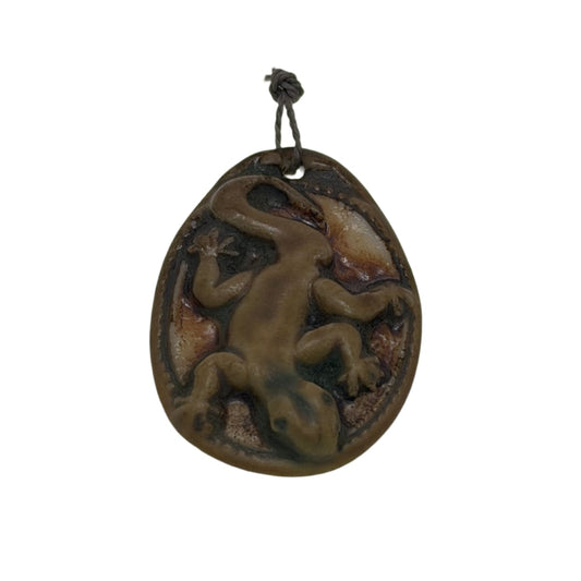 Ceramic Gecko Pendant - Earth Tone Glazed Focal Bead 41mm by Continental Bead Suppliers