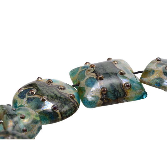 Handmade Lampwork Glass Bead Set - Turquoise Green Ocean Colors with Silver Foil - 17 Mixed Shape Beads by Continental Bead Suppliers