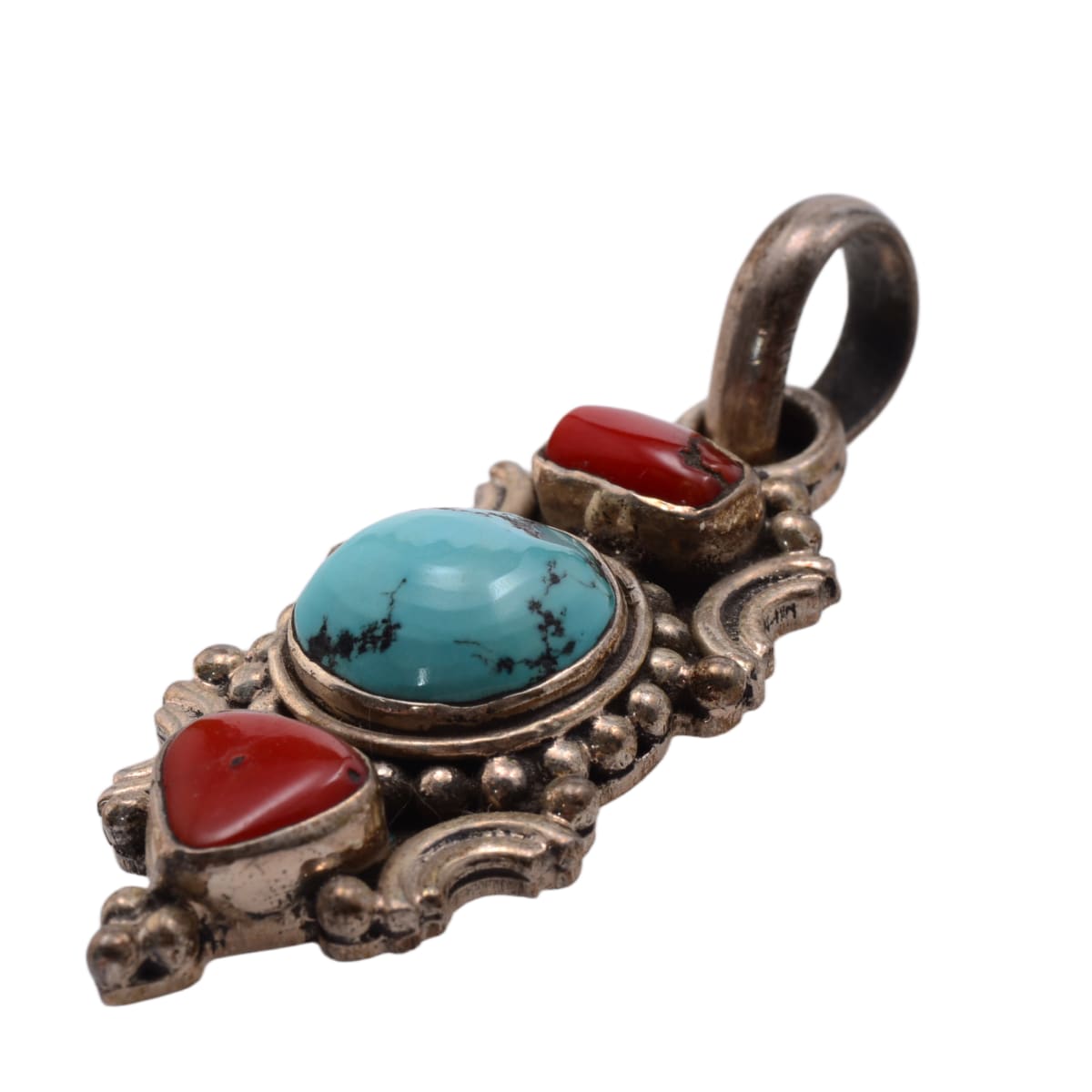 Sterling Silver Turquoise Coral Southwestern Pendant 21x53mm - Native American Style by Continental Bead Suppliers