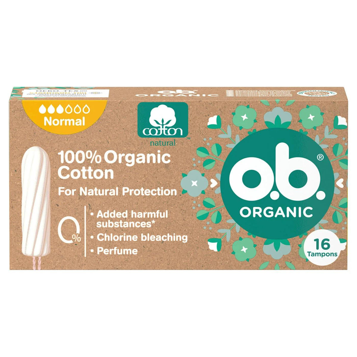 o.b. Organic Normal Tampons for Reliable Protection 16 Count by Beauty Care Bag