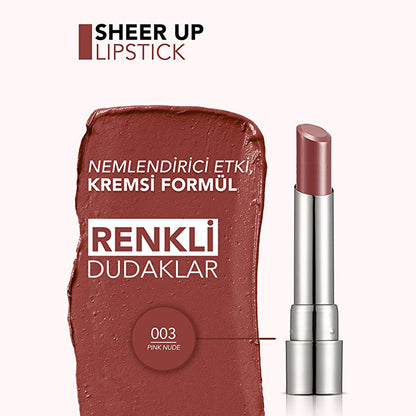 Flormar Sheer Up Moisturizing Lipstick - Pinky Nude: Natural Color, Glossy Finish, Hydrating Lip Color by Beauty Care Bag
