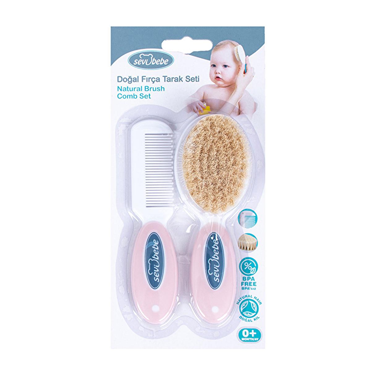 Sevi Bebe Baby Hair Brush and Comb Set - Natural Bristle, Gentle Grooming for Newborns by Beauty Care Bag