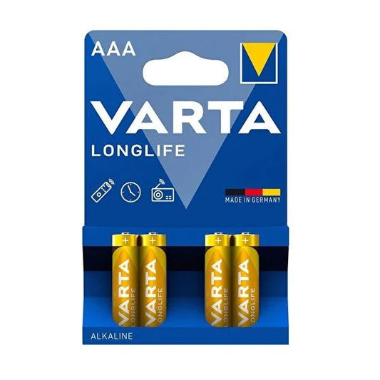 Varta Longlife AAA Alkaline Batteries - 4 Pack, Long-Lasting Energy for Remote Controls, Clocks, and Low-Drain Devices by Beauty Care Bag