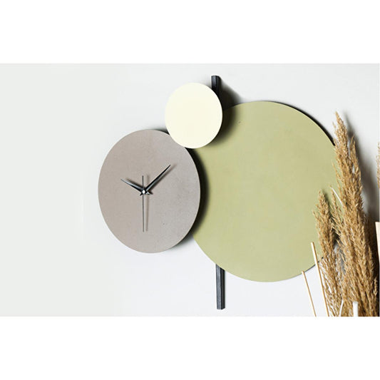 Muyika Handmade Metal Wall Clock - Unique Decorative Silent Sweep Clock for Home and Office (Green-Grey-Cream) by Beauty Care Bag