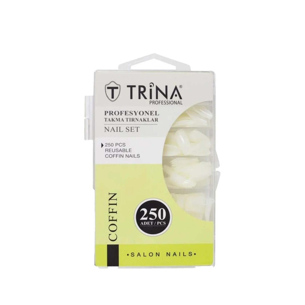 Trina Coffin Nail Tips 250 Pieces - Artificial Nail Enhancements for DIY Nail Art by Beauty Care Bag