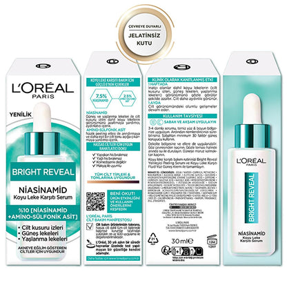 L'Oreal Paris Bright Reveal Dark Spot Correcting Niacinamide Serum: Fade Acne Marks, Sun Spots & Age Spots for Radiant Skin by Beauty Care Bag