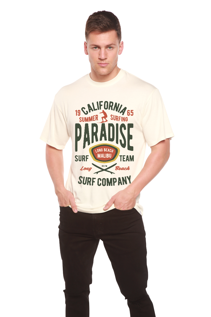 California Summer Surfing men's bamboo and organic cotton short sleeve graphic t-shirt