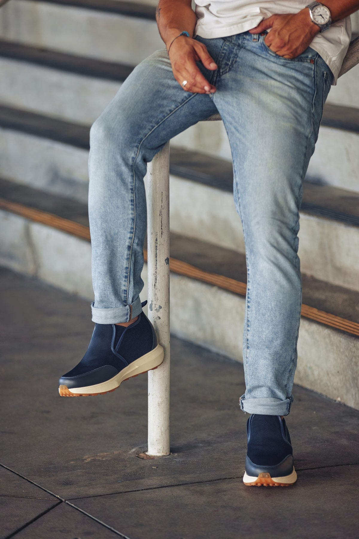 CALTO - J1435 - 3.3 Inches Taller (Dark Blue) - Casual Chunky Sole Sneaker LoafersCasualTorqelo.com