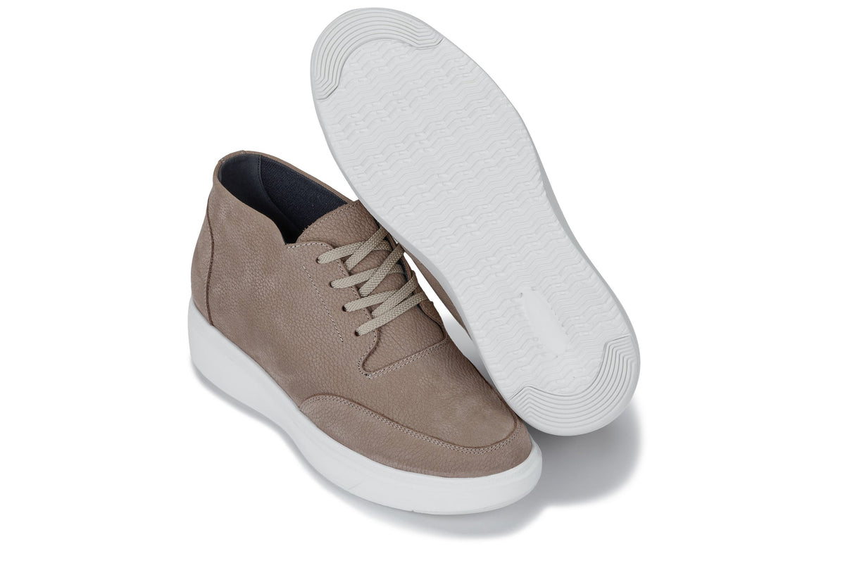 CALTO - J1770 - 3.2 Inches Taller (Khaki) - Casual Chunky Sole Boots – Soft Pebble Grain Nubuck LeatherCasualTorqelo.com