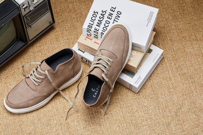 CALTO - J1770 - 3.2 Inches Taller (Khaki) - Casual Chunky Sole Boots – Soft Pebble Grain Nubuck LeatherCasualTorqelo.com
