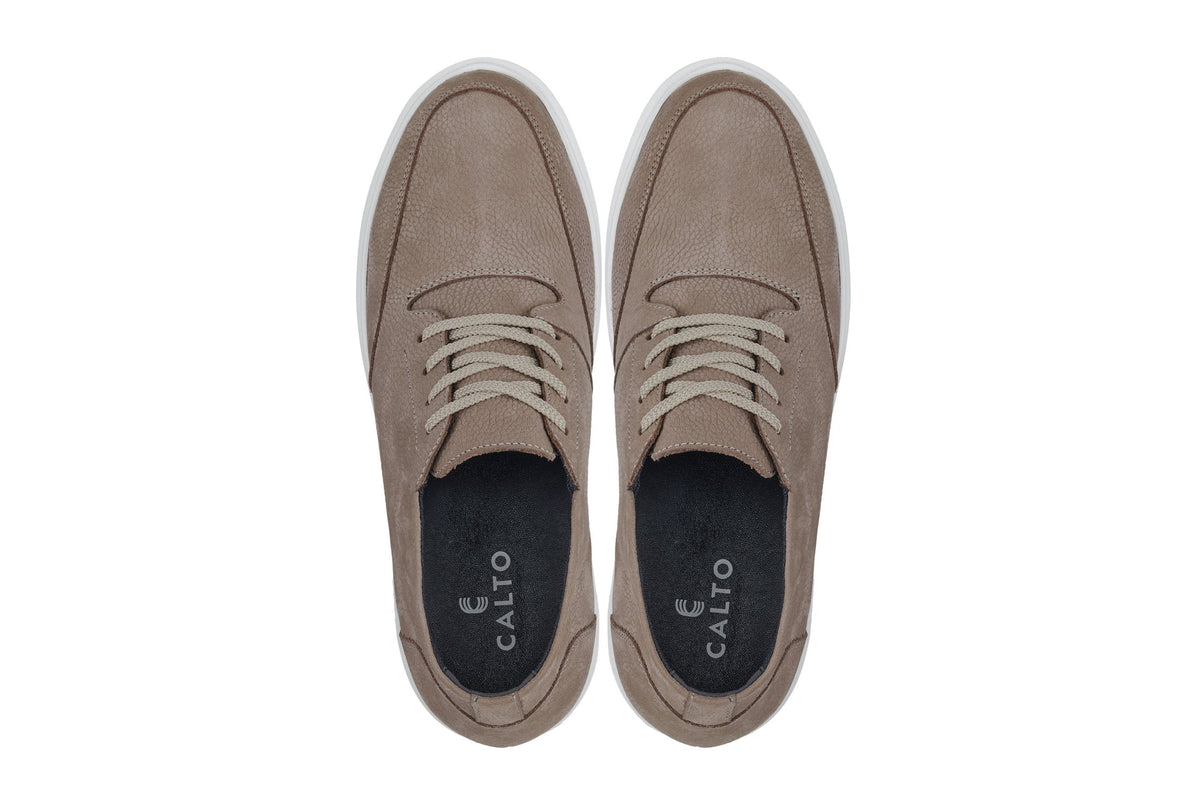 CALTO - J1770 - 3.2 Inches Taller (Khaki) - Casual Chunky Sole Boots – Soft Pebble Grain Nubuck LeatherCasualTorqelo.com