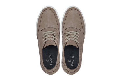 CALTO - J1770 - 3.2 Inches Taller (Khaki) - Casual Chunky Sole Boots – Soft Pebble Grain Nubuck LeatherCasualTorqelo.com