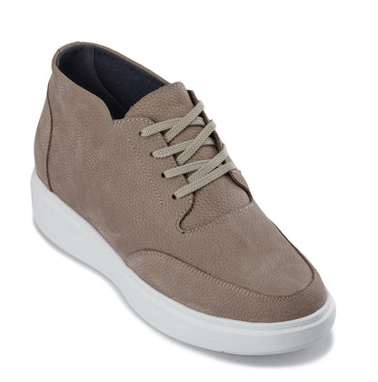 CALTO - J1770 - 3.2 Inches Taller (Khaki) - Casual Chunky Sole Boots – Soft Pebble Grain Nubuck LeatherCasualTorqelo.com