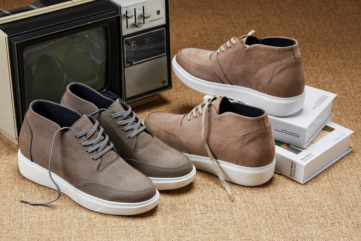 CALTO - J1770 - 3.2 Inches Taller (Khaki) - Casual Chunky Sole Boots – Soft Pebble Grain Nubuck LeatherCasualTorqelo.com