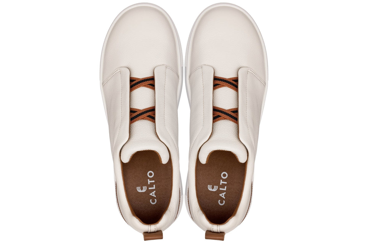 CALTO - J1933 - 2.6 Inches Taller (Off-White) - Slip-On SnoafersCasualTorqelo.com