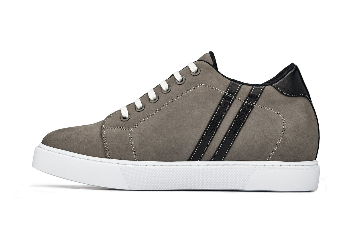 CALTO - K1550 - 2.8 Inches Taller (Nubuck Grey) - Lace Up Casual SneakersCasualTorqelo.com