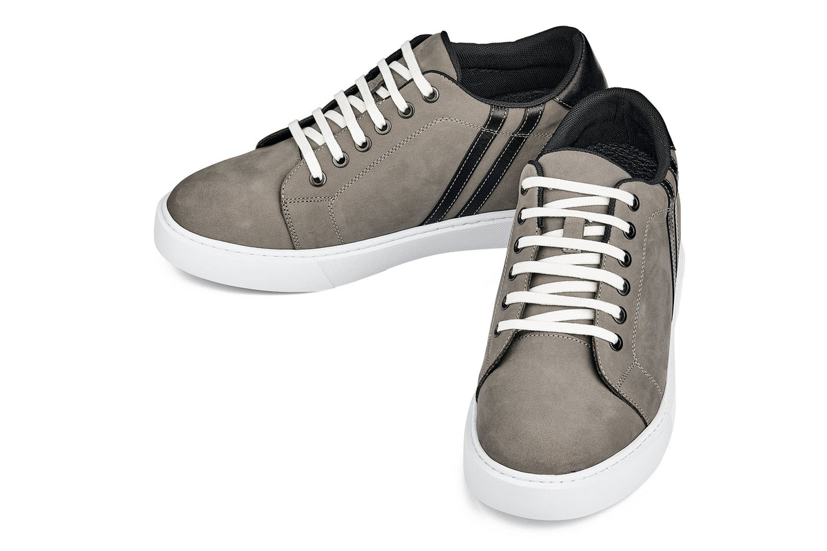 CALTO - K1550 - 2.8 Inches Taller (Nubuck Grey) - Lace Up Casual SneakersCasualTorqelo.com