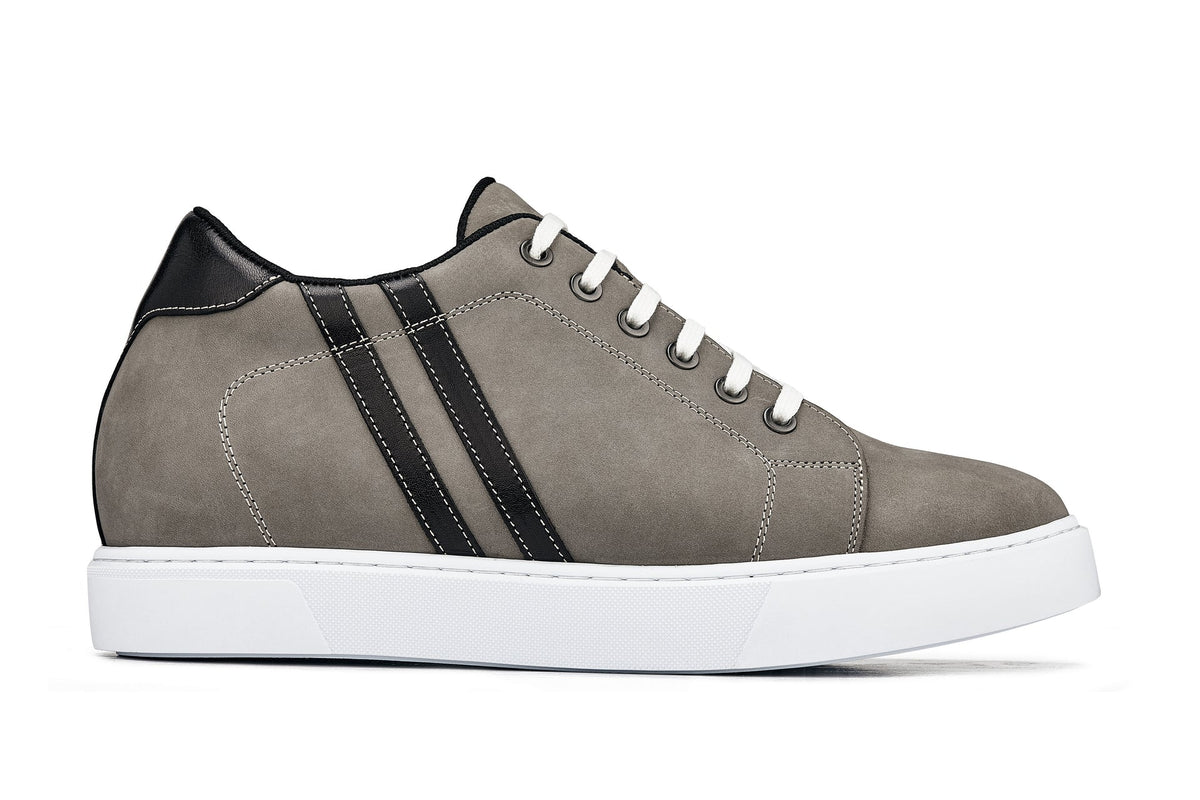 CALTO - K1550 - 2.8 Inches Taller (Nubuck Grey) - Lace Up Casual SneakersCasualTorqelo.com